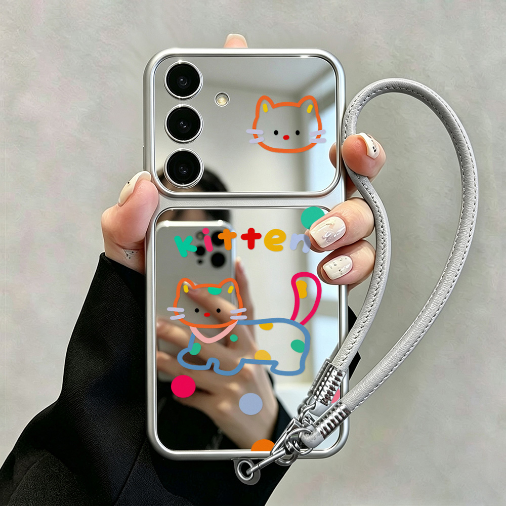 Phone Cases Galaxy A16 5G - حافظة مرآة بتصميم قطة لطيفة مع